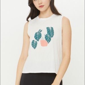 “Pink Plant” Cotton Muscle Tee - Vintage White